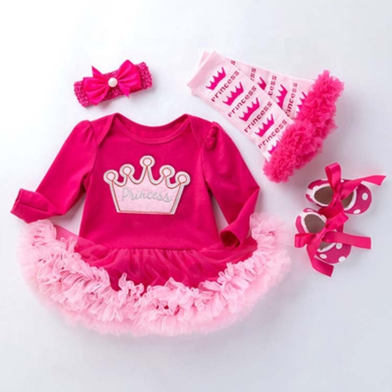 Hot Sale Long Sleeve Baby Boutique Girl Birthday Tutu Dress With Leggings And Baby Shoes And Headband 