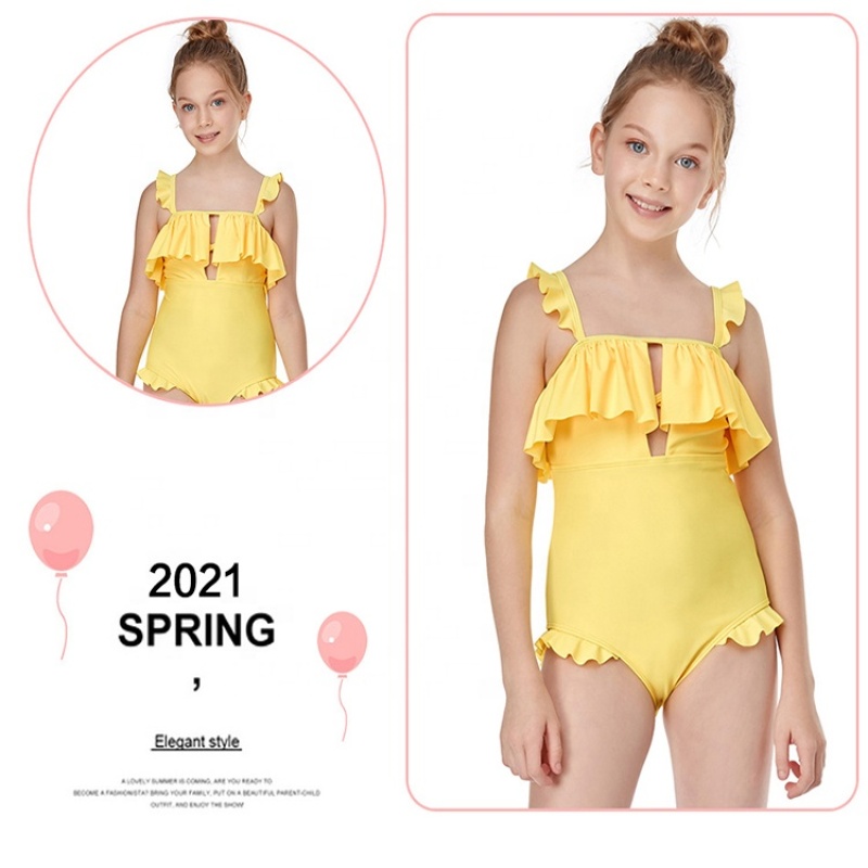 2021 fashion yellow blue ruffle swimsuit one piece sexy girl bikini