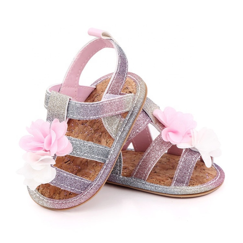 2021 latest designer round toe cork glitter toddler girl sandals
