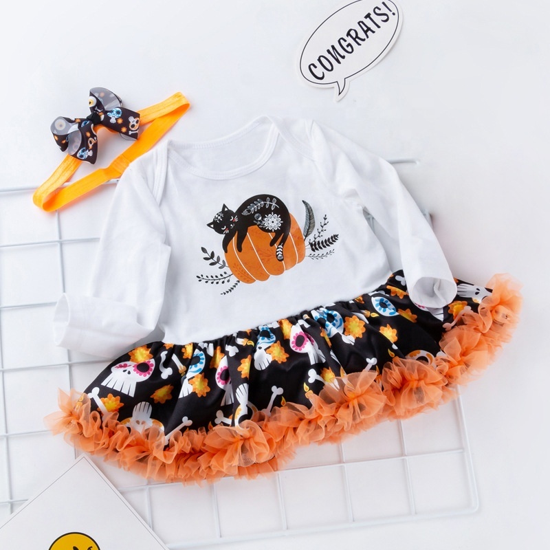Halloween long sleeve cartoon printed fancy pettiskirt   shirt dress