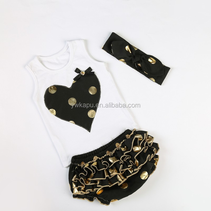 New Style Newborn Baby Girl Sleeveless Outfit Set With Ruffle Bloomer And Headband 