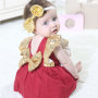 Wholesale Boutique Stylish Backless Baby Girls Dresses Rompers Jumpsuit with Sequin Ruffle Sleeve and Bow