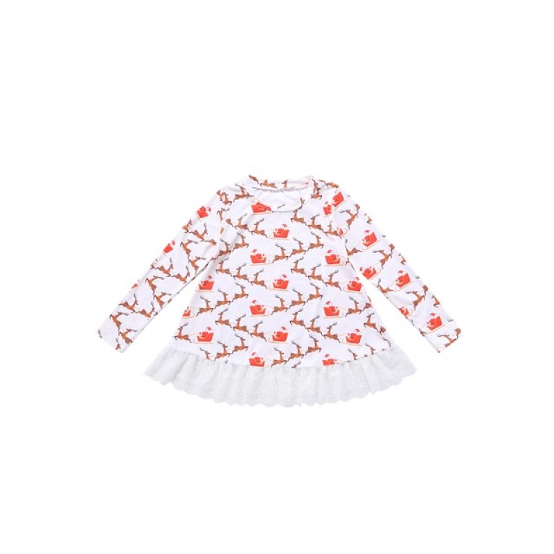 Newest Christmas Girls' Lace Top with Santa Ride Print