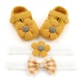 Focusnorm 0-18M newborn baby girls boys crib shoes cotton flowers hook soft cork baby shoes 6 colors headband