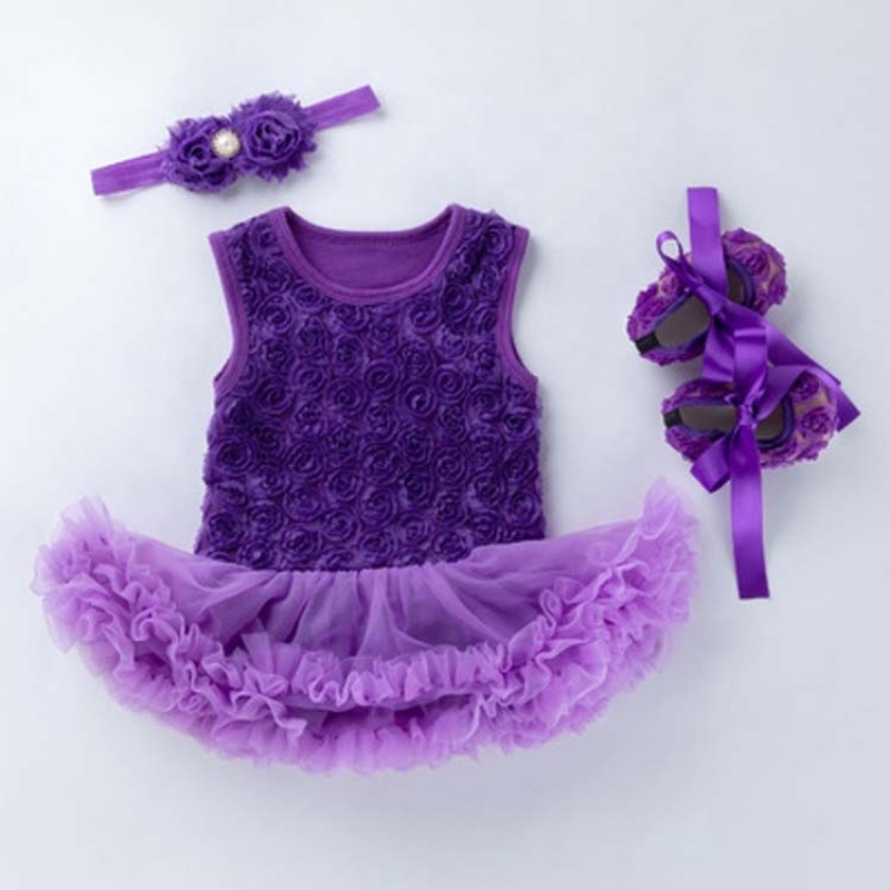 Wholesale Baby Girl Rosette Petti Dress With Baby Shoes and Headband Set For Birthday Party 