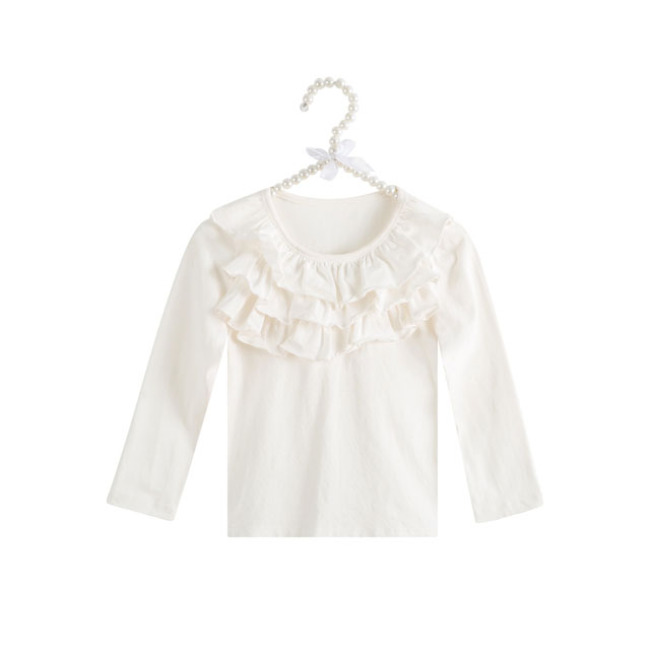 Girl O-neck Double Ruffle Tunic Little Girl White Model Top 100 Children's Clothing Summer 2018