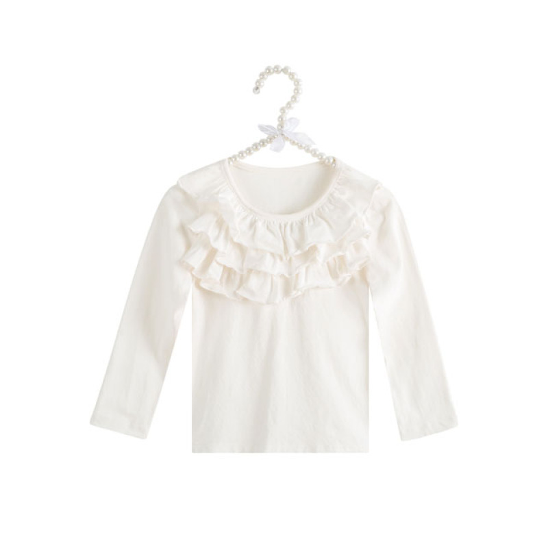 Girl O-neck Double Ruffle Tunic Little Girl White Model Top 100 Children's Clothing Summer 2018