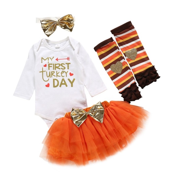 Wholesale thanksgiving day cute tiered tutu skirt cotton baby romper sets