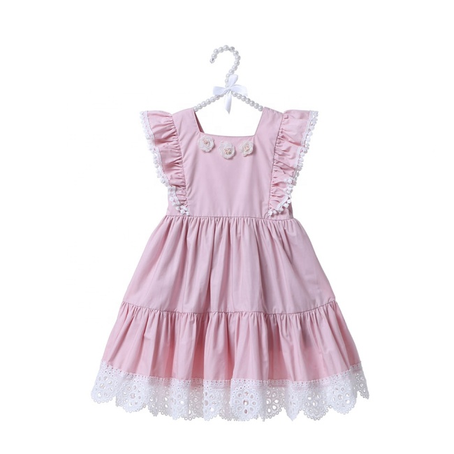Wholesale Children Girl Sleeveless Long Dresses With Lace Edge 