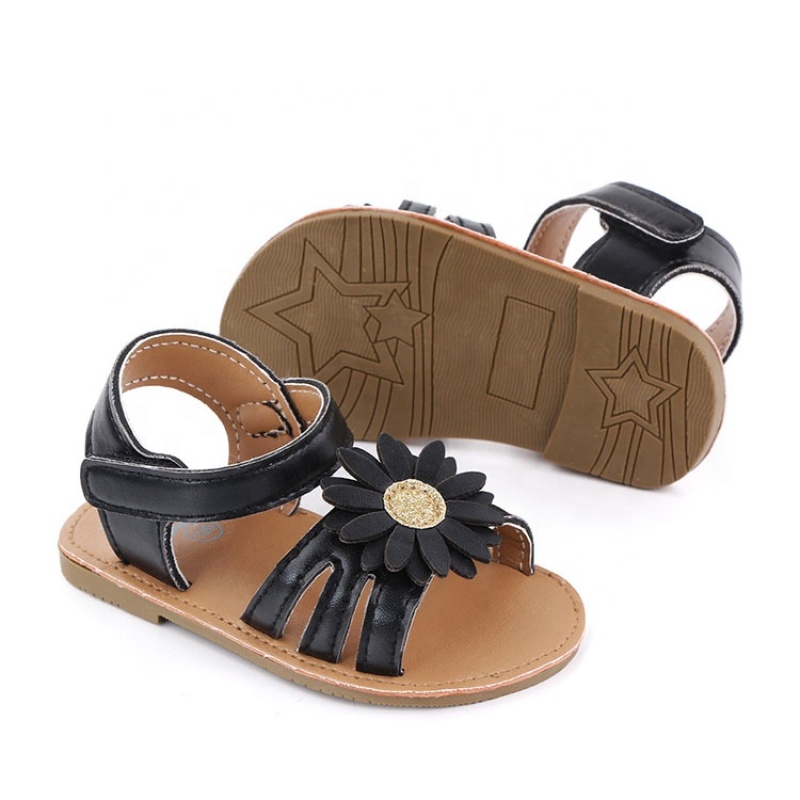 Summer new arrivals custom soft flat sole flower  new born baby shoes sandals