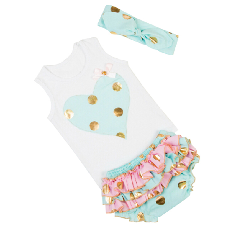 Fancy Cotton Polka Dot Girl Sleeveless Tee Top With Bloomer And Headband Set
