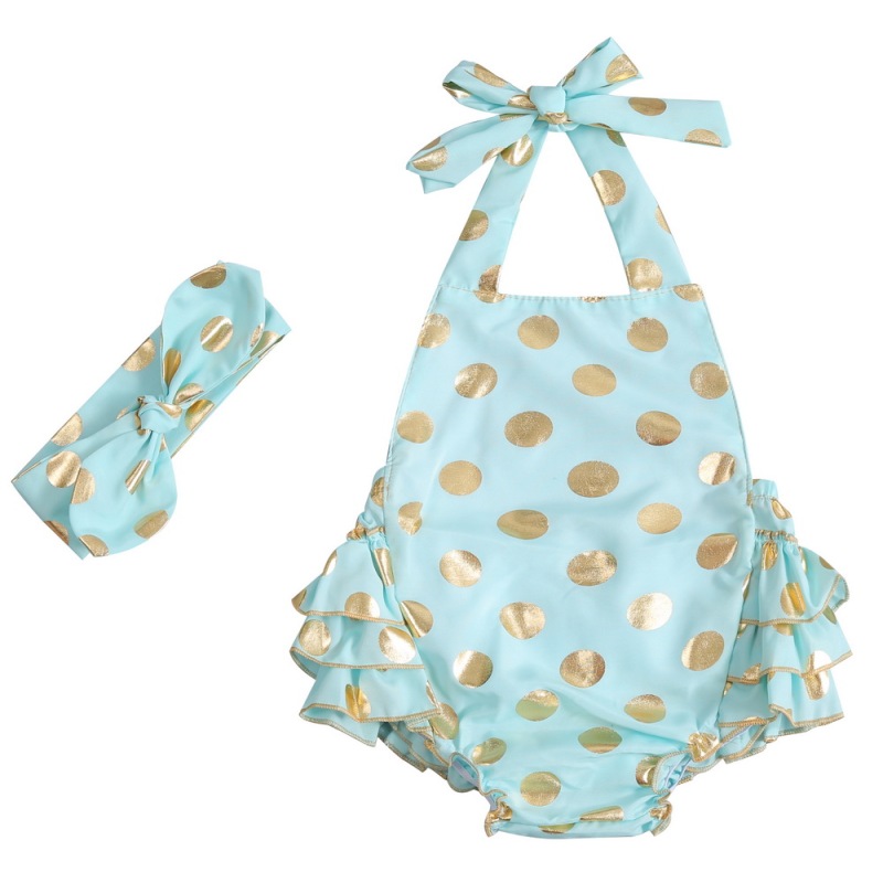 Girls Polk Dots Ruffles Romper Halter Baby Rompers