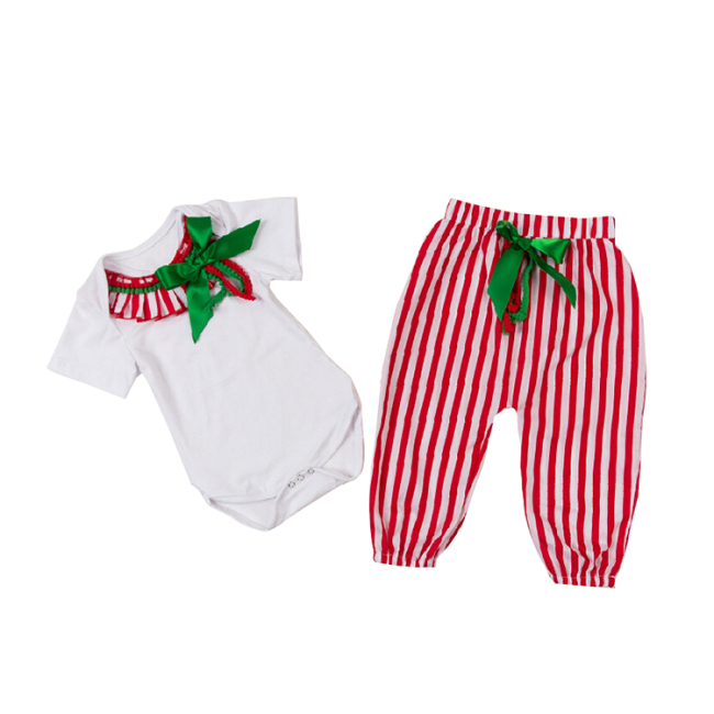 Wholesale White Cotton Romper With Floral Long Pants Girl Clothing Set