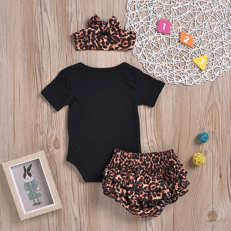 Wholesale Soft Children Boutique Cotton Romper With Leopard Bloomer And Headband Sets