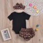 Wholesale Soft Children Boutique Cotton Romper With Leopard Bloomer And Headband Sets