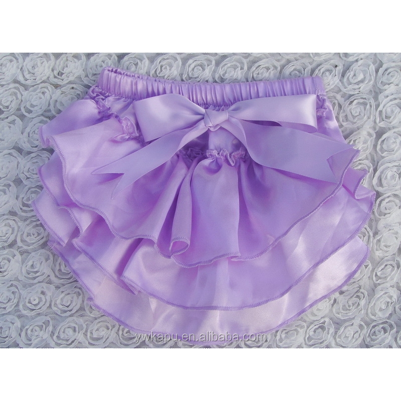 2018 Wholesale plain baby bloomers for kids ruffle diaper cover satin bloomers with bow