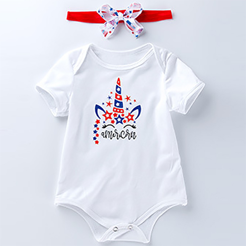4th of july unicorn girl tutu headband romper set