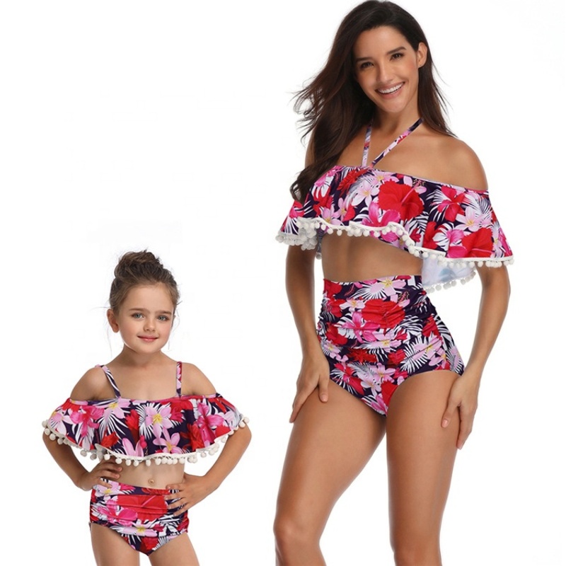 High quality 2 piece   mesh beach wear designer leopard girls swimsuits children bikini set