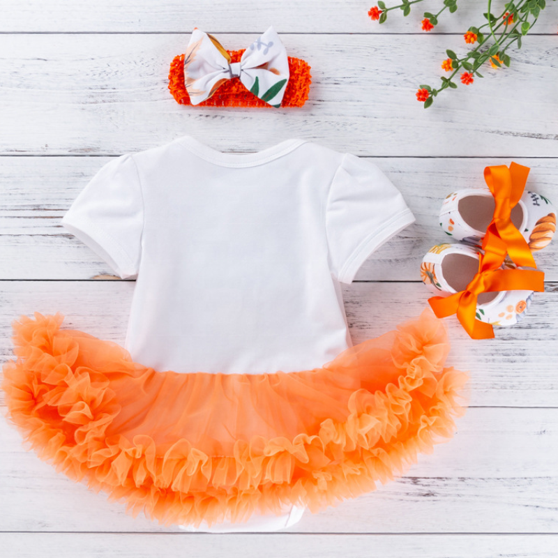 New arrival Halloween short puff sleeve girls tutu dress shoes kids clothing sets baby girl clothes