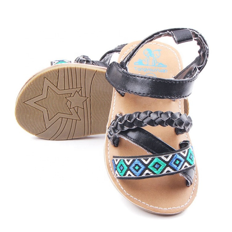 2021 high quality red black baby shoes hard bottom rope sandals