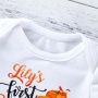 Thanksgiving day yellow short sleeve bow headband  layered mesh skirt three pieces baby rompers