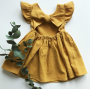 Toddler Baby Girl Dress Summer Solid Cotton Linen Halter Flutter Sleeve Bow Kids Casual Dresses