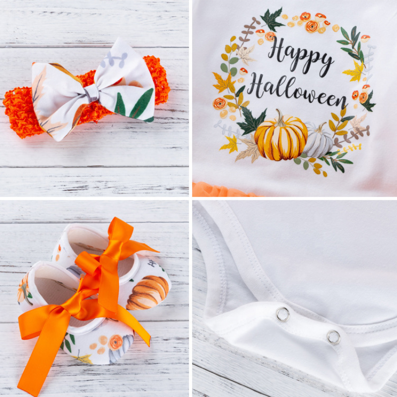 New arrival Halloween short puff sleeve girls tutu dress shoes kids clothing sets baby girl clothes