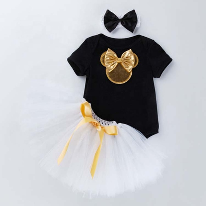 Factory Sale Soft Cotton Boutique Toddler Girl Romper With Tutu Skirts And Headband Set
