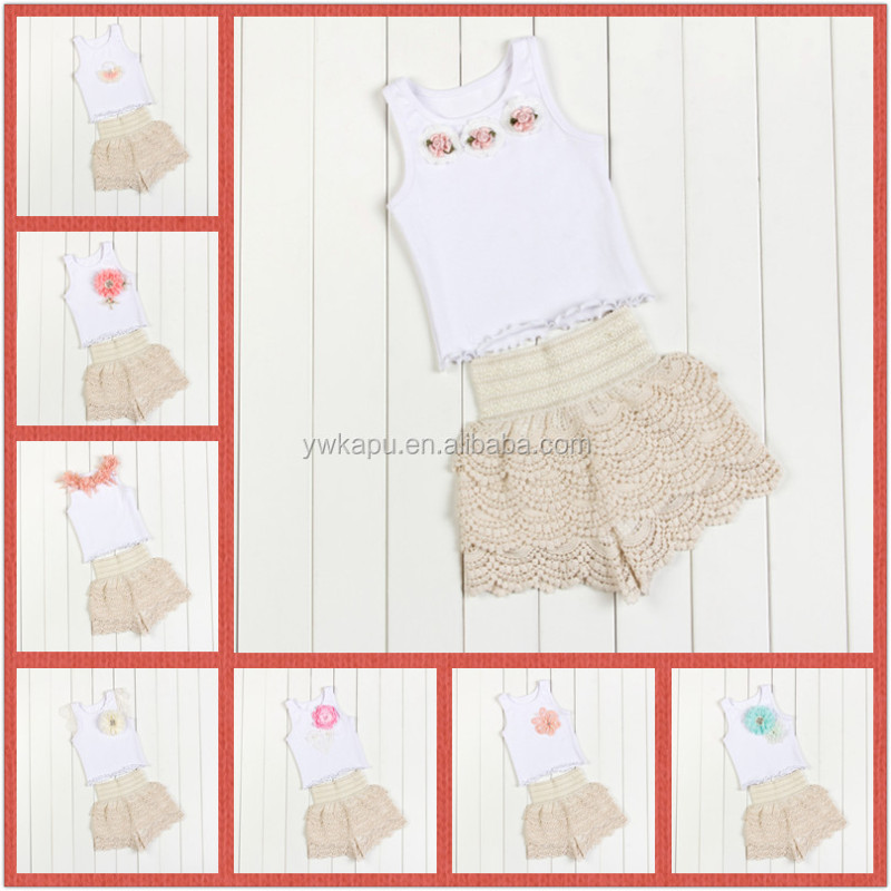 Wholesale Baby Clothing Stylish Girl Sleeveless Top With Lace Pants Set