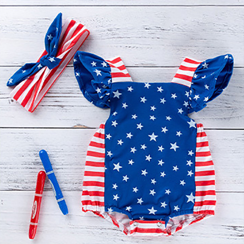 New fashion 4th of July cotton tuller tutus infant baby clothing set