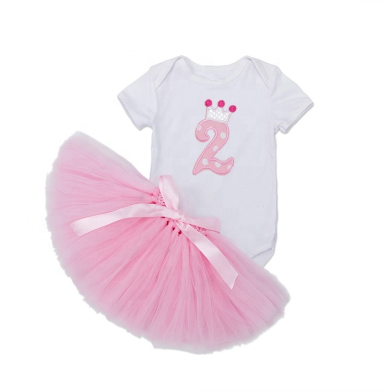 New Arrival Cotton Infant Baby Romper With Tutu Dress Set For Girl's Birthday Party 