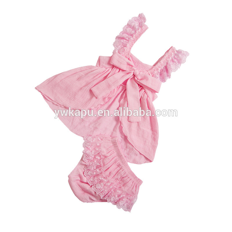 Boutique Newborn Girls Cotton Swing Top 2 pieces Sets with Ruffled Bloomers