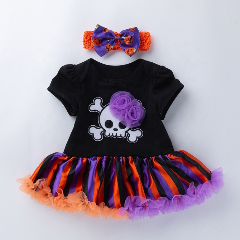 2021 fancy short puff sleeve newborn baby clothes tutu skirt halloween costume