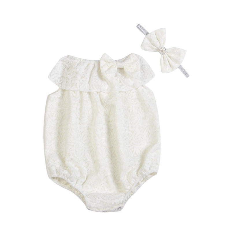 Hot Sales Baby Bodysuit Organic Cotton.Baby Girl Bodysuit Romper With Cute Bow Knot Headband For 0-3 Years