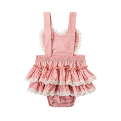 Top quality OEM custom romper kids baby girl boutique children solid color ruffle bubble romper with lace