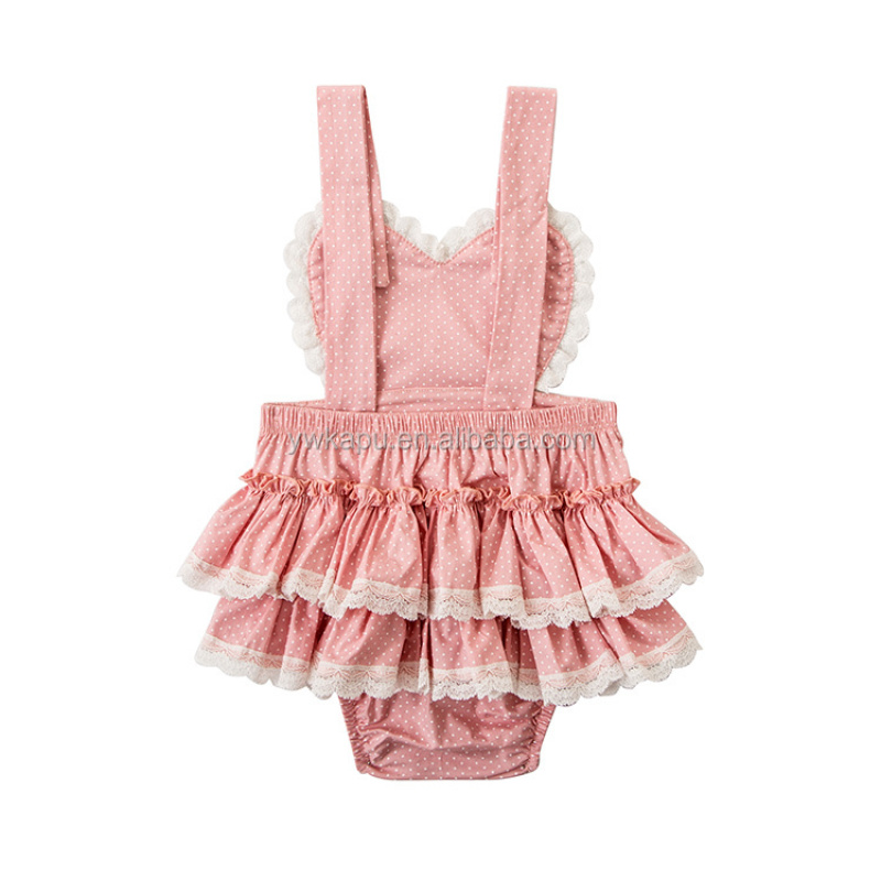 Top quality OEM custom romper kids baby girl boutique children solid color ruffle bubble romper with lace