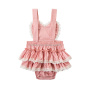 Top quality OEM custom romper kids baby girl boutique children solid color ruffle bubble romper with lace