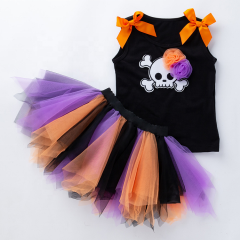 New arrival halloween baby vest sleeveless trendy punk toddler tulle pleated skirt