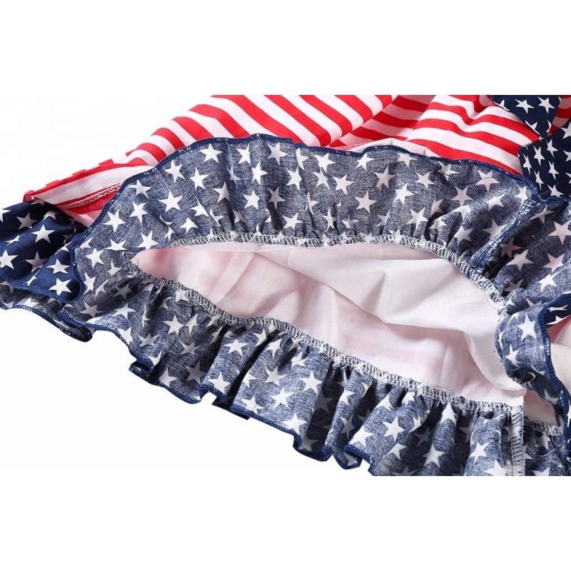 Summer floor length blue star & strip patriotic baby girl dress kids clothes girls 4th of July dress