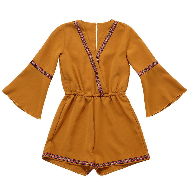 Fashion Polyester Tropical Mustard Yellow Romper Baby Girl Rompers Bodysuit onesie