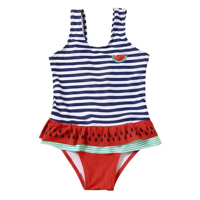 2021 cute trendy striped teen swimwear kids fruit print bikini set