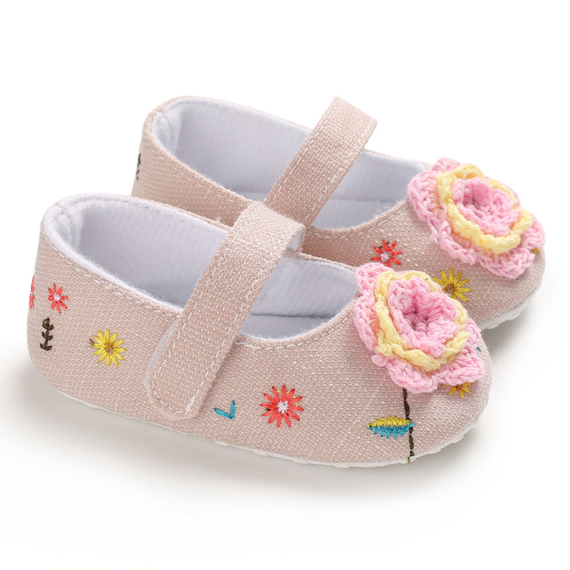 Hot Sale Boutique Cheap Flower Girls Pink Gold White Wedding Flat Shoes for Baby and Kids
