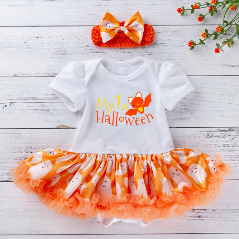 Hot selling orange puff sleeve white baby tutu pettiskirt dress new born gift set