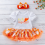 Hot selling orange puff sleeve white baby tutu pettiskirt dress new born gift set