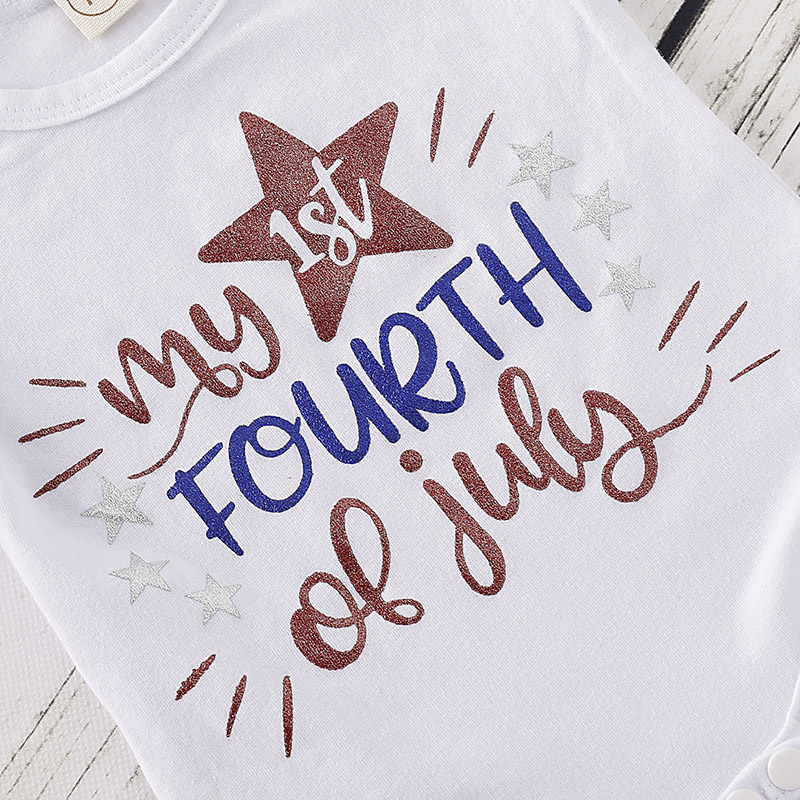 Hot Sale Pretty 4th Of July Baby Toddlers Short Sleeve Romper And Red Dresses With Sequin Bow