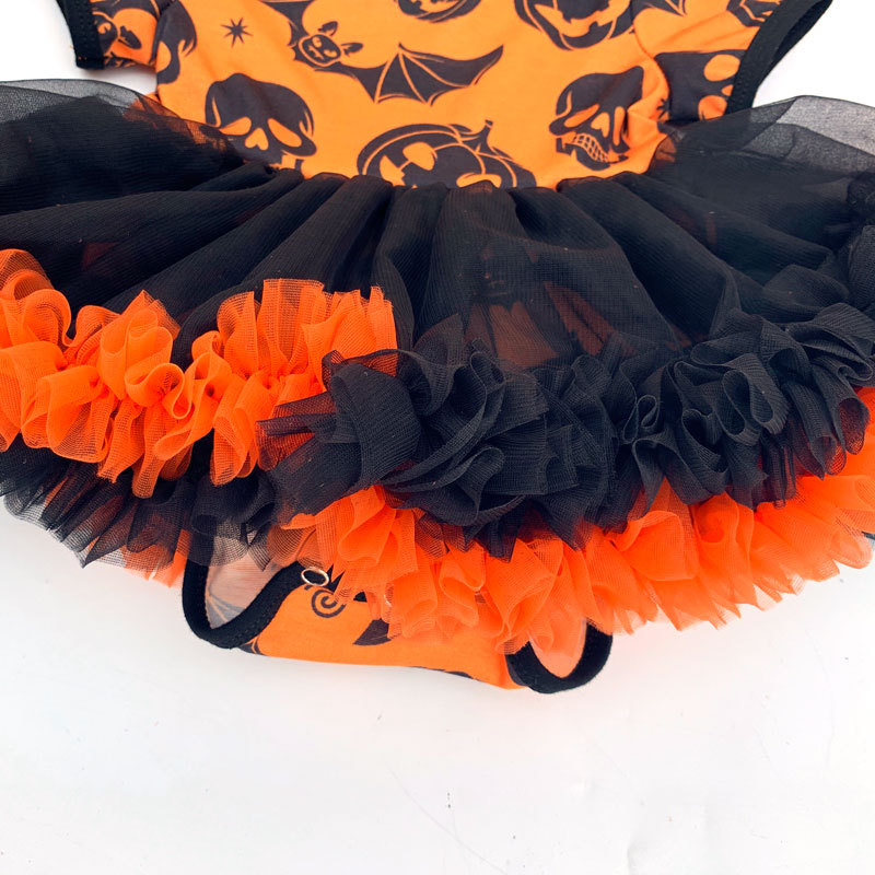 Fall Halloween Clothing Little Baby  Girls Short Sleeve Dress Pumpkin set