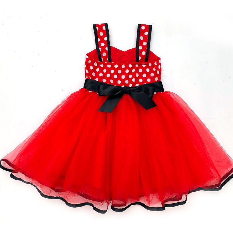 Children's 50s Style Dresses Polka Dot With Black Bow And Trim Suspender Party Wear
