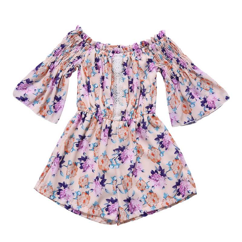Wholesale oem fall Smocked flutter sleeves baby girl floral knit baby rompers