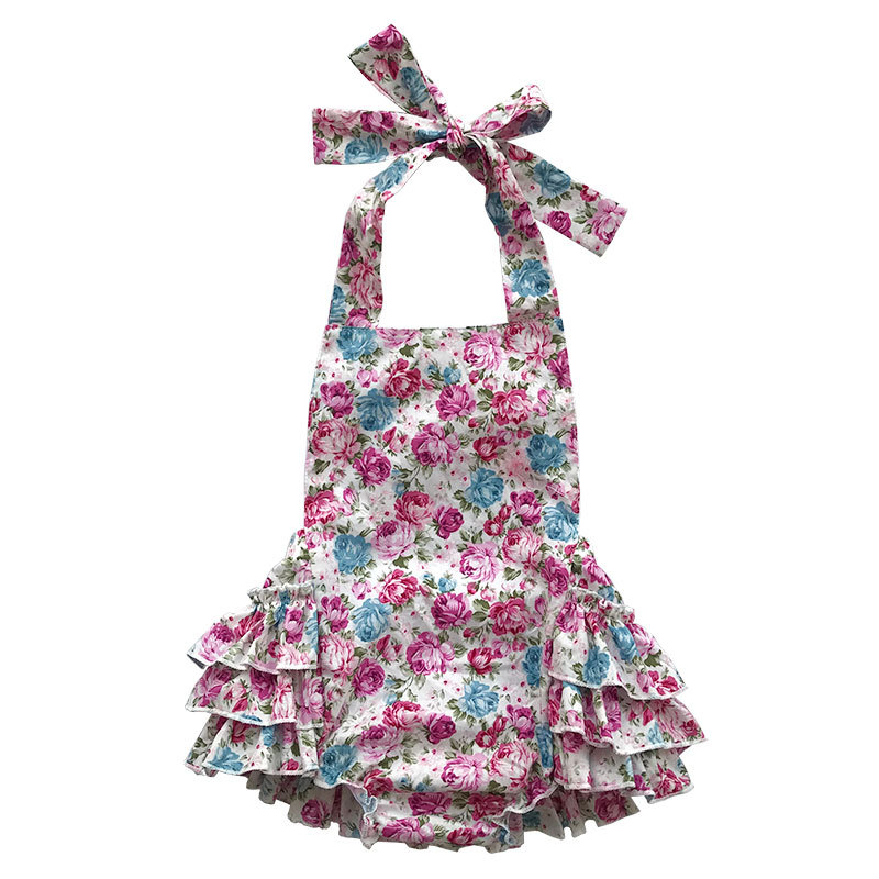 Cotton cute sweet floral baby halter bubble ruffle baby romper whole sale RTS