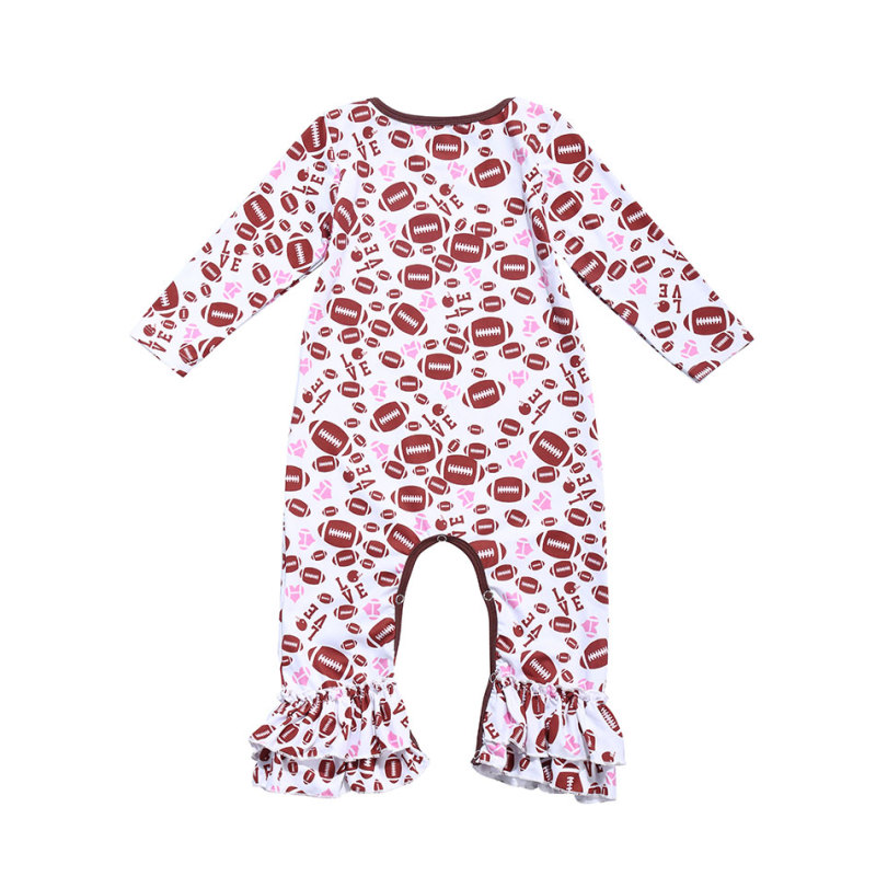 Fancy Football  Pattern Long Sleeve Baby Girl Icing Ruffle Onesie